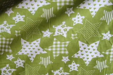 Laagjes kleding stoffen - Katoen stof - fantasie sterren - appelgroen - 5649-024