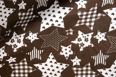 Donkerbruine stoffen - Katoen stof - fantasie sterren - donkerbruin - 5649-055
