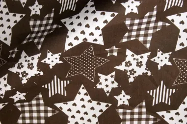 Kunstleer stof - vegan leather washed - bruin - 794339-21 - Katoen stof - fantasie sterren - donkerbruin - 5649-055