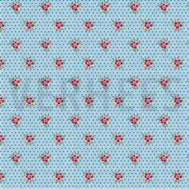 Bloemen motief stoffen - Tricot stof - bloemen/stipje - blauw - 5751-002
